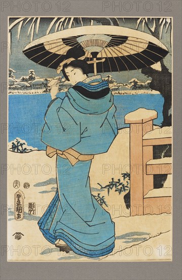 Ukiyo-e print - A woman holding a comb, c19th century. Artist: Kitagawa Utamaro.