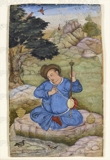 Musician in a landscape, 1575-1580. Artist: Basawan.