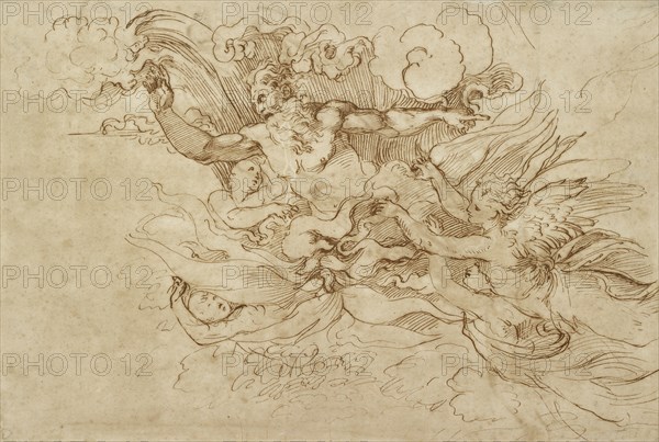 Jehovah in a flaming Cloud, attended by Angels, 16th century. Artist: Baldassare Peruzzi.