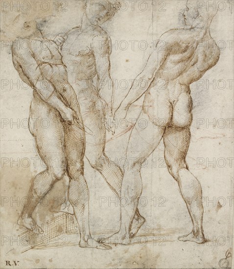 Three nude bearers (Study for the Entombment), early 16th century. Artist: Raphael.