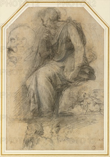 A male Saint, seated (Study for the Disputa), c16th century. Artist: Raphael.