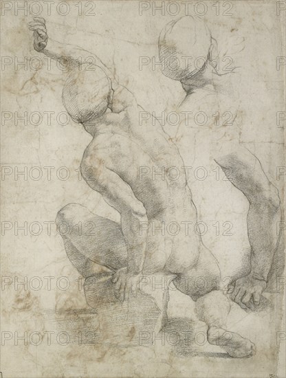 Nude Man seated on a Stone, early 16th century. Artist: Raphael.