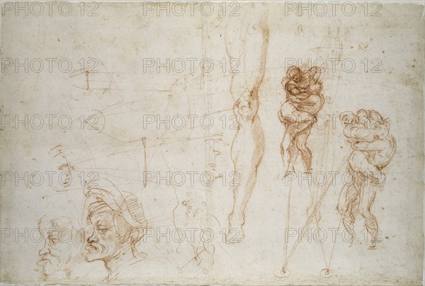 Hercules and Antaeus and other Studies, 16th century. Artist: Michelangelo Buonarroti.