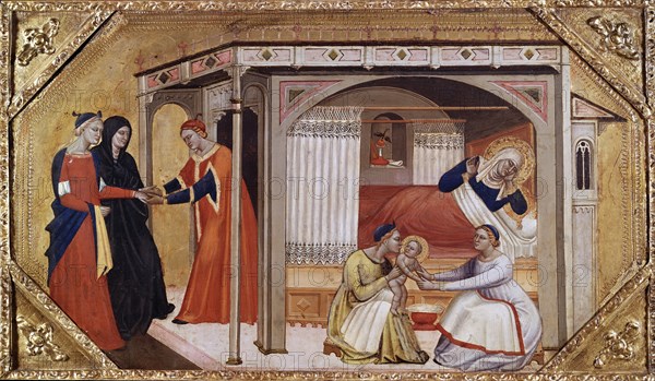 The Birth of the Virgin Mary, c1365-1370. Artists: Master of Ashmolean Predella, Andrea di Cione.