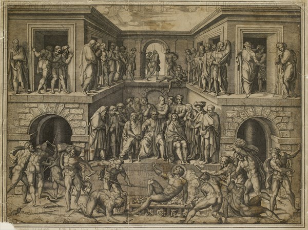 The Martyrdom of St Lawrence, c1525. Artist: Marcantonio Raimondi.