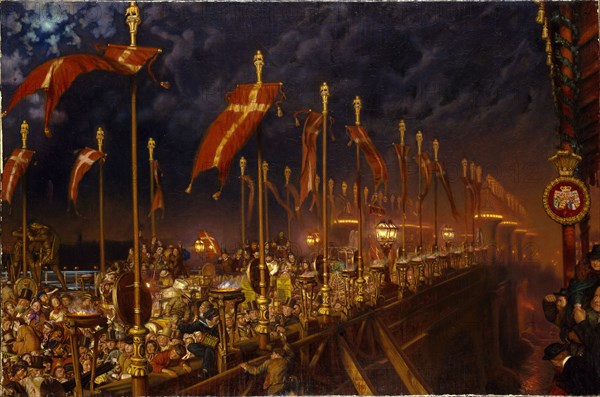 London Bridge on the Night of the Marriage of the Prince and Princess of Wales, 1863. Artist: William Holman Hunt.