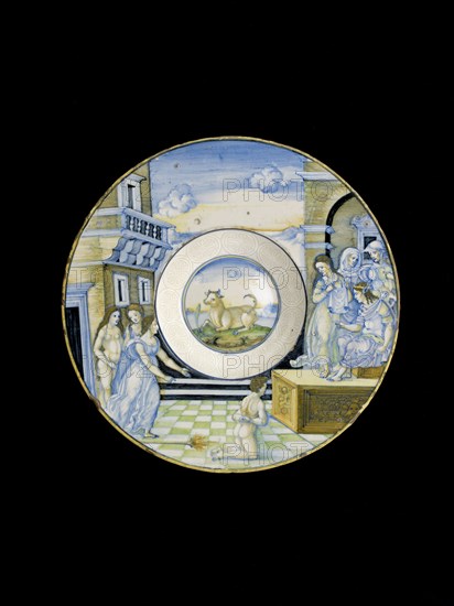 Plate with the Calumny of Apelles, c1522. Artist: Nicola da Urbino.