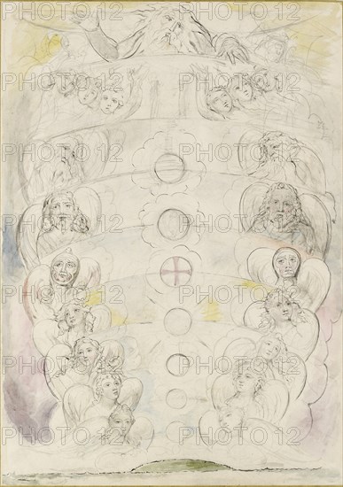 The Deity, from whom proceed the Nine Spheres, 1825-1827. Artist: William Blake.