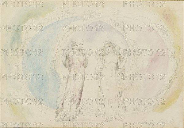 Beatrice and Dante in Gemini, amid the Spheres of Flame, 1825-1827. Artist: William Blake.