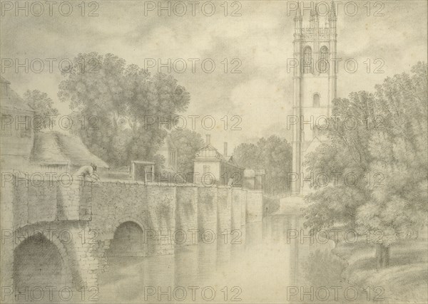 Magdalen Bridge and Tower, 18th century. Artist: John Baptist Malchair.