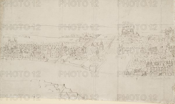 Panorama of London as seen from Southwark: Durham House to Barnard's Castle, 1554. Artist: Anthonis van den Wyngaerde.