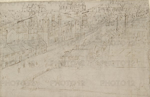 Panorama of London as seen from Southwark: Borough High Street with St Mary Overy, 1554. Artist: Anthonis van den Wyngaerde.