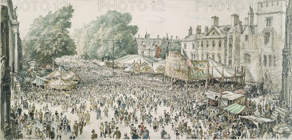 St Giles' Fair, from a Window of the Randolph Hotel, 1945. Artist: David Muirhead Bone.