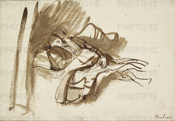 Saskia asleep in Bed, c1630s. Artists: Rembrandt Harmensz van Rijn , Saskia van Uylenburgh.