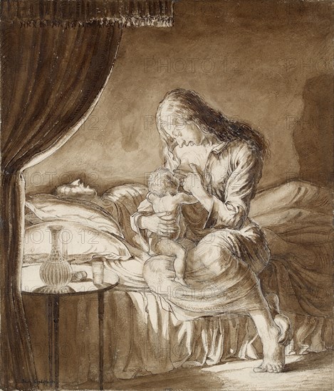 Night Scene-Woman feeding her Child, c1900s. Artist: Maxwell Gordon Lightfoot.