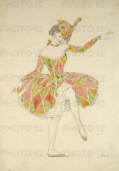 Design for Anna Pavlova's Costume of Columbine in 'Arlequinade', 1909. Artist: Konstantin Somov.