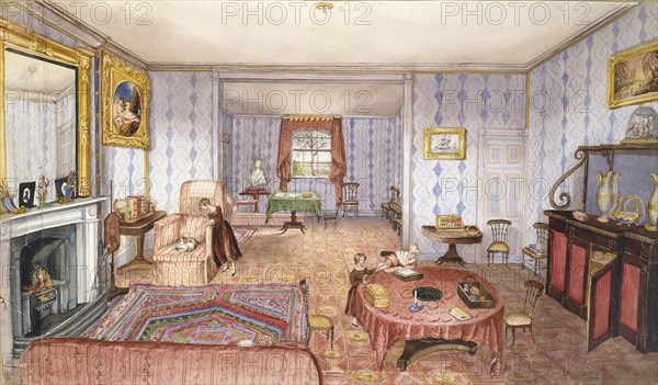 Admiral Bosanquet's Drawing Room at Clay Hill, Enfield, 1843. Artist: Charlotte Elizabeth Ives Bosanquet.