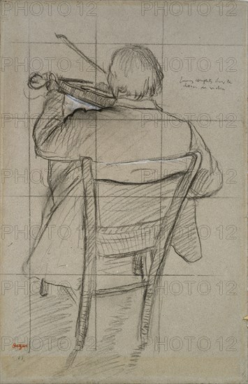 Seated Violinist seen from behind, 1875-1876. Artist: Edgar Degas.