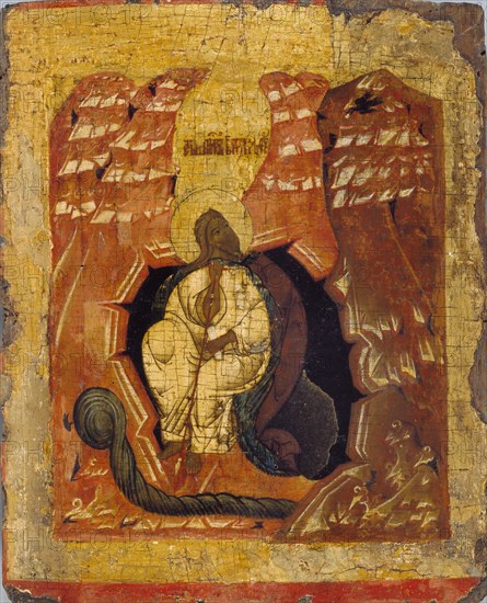 Icon of Elijah fed by a Crow, 15th-16th century (1401-1600). Artist: Unknown.