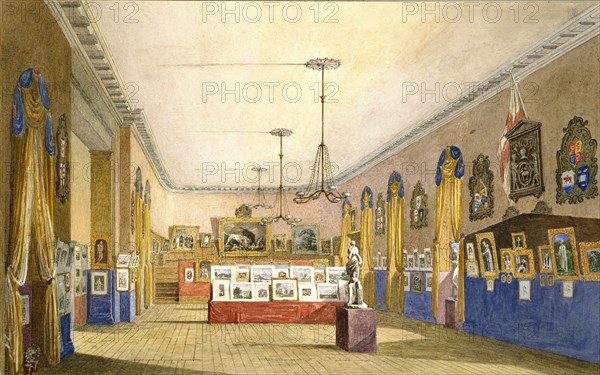 An Exhibition at the Old Town Hall, Oxford, 1854. Artist: George Pyne.