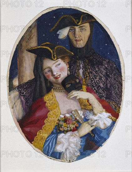 Couple dressed for a Venetian Carnival, 1930. Artist: Konstantin Somov.