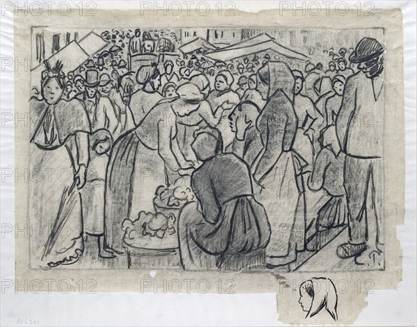 Compositional study for 'Market of Gisors (rue Cappeville)', c1893. Artist: Camille Pissarro.