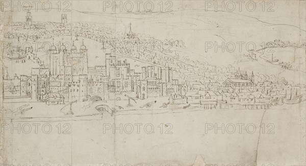 Panorama of London as seen from Southwark: The Tower, 1554. Artist: Anthonis van den Wyngaerde.