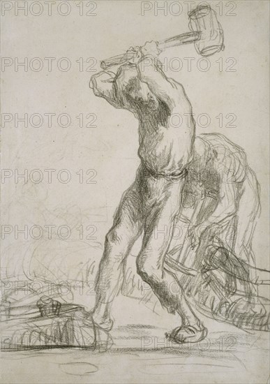 Two Peasants sawing and splitting Wood, c1850-1851. Artist: Jean Francois Millet.