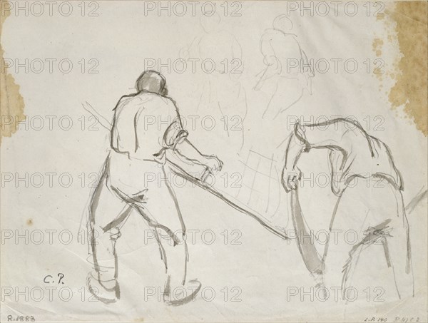 Three studies of a male harvester, c1870s. Artist: Camille Pissarro.