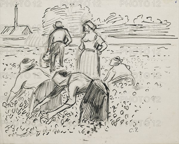 Study of five peasant figures working in a field, 1887. Artist: Camille Pissarro.