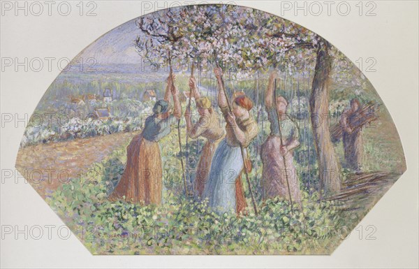 Design for a fan: The pea stakers, 1890. Artist: Camille Pissarro.