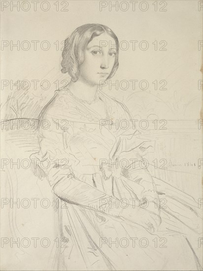 Portrait of a young Woman, seated three-quarters to left, 1839-1856. Artist: Theodore Chasseriau.