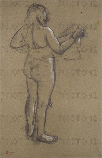 Nude Woman drying herself with a Towel, seen from behind, late 19th century. Artist: Edgar Degas.