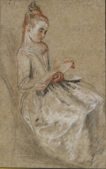 Girl seated with a Book of Music on her Lap, early 18th century. Artist: Jean-Antoine Watteau.