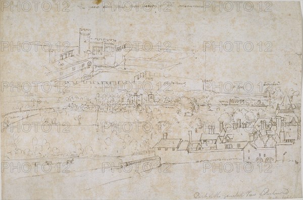 Sheet of studies of the Palaces of Hampton Court, Richmond and surrounding Countryside, c1560s.. Artist: Anthonis van den Wyngaerde.