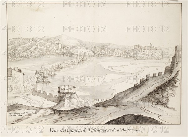 View of the Bridge at Avignon looking towards Villeneuve, early 17th century. Artist: Etienne Martellange.