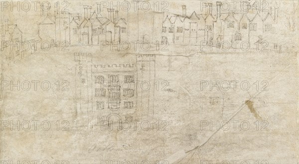 Buildings along the South front of Oatlands Palace, c1550s. Artist: Anthonis van den Wyngaerde.