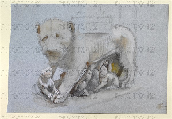 Sketch of Lioness and Cubs from Nicola Pisano's Siena Pulpit, June 1870. Artist: John Ruskin.