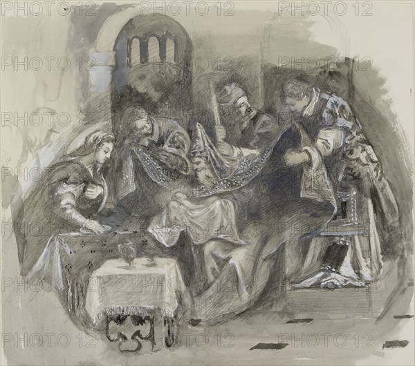 Drawing of Tintoretto's Circumcision in the Scuola Grande di San Rocco, August 1869. Artist: John Ruskin.