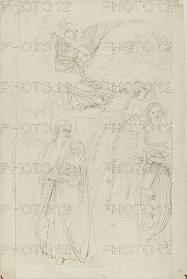 Drawing of Abraham parting from the Angels from Benozzo Gozzoli, 1845. Artist: John Ruskin.
