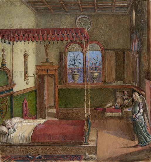 Drawing of Carpaccio's Dream of Saint Ursula, 1876. Artist: John Ruskin.