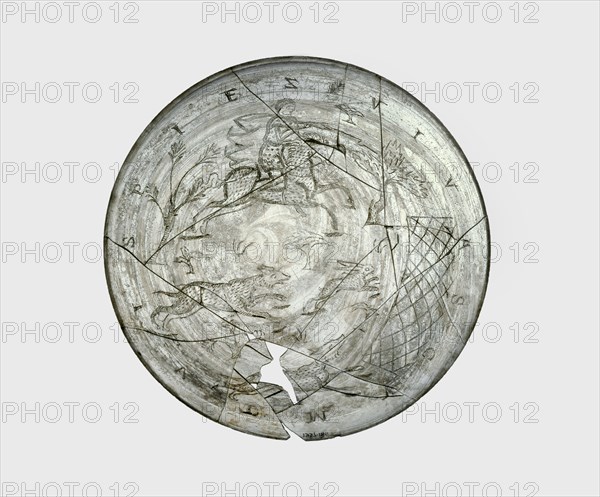 Engraved glass bowl (Wint Hill Bowl), early 4th century. Artist: Unknown.