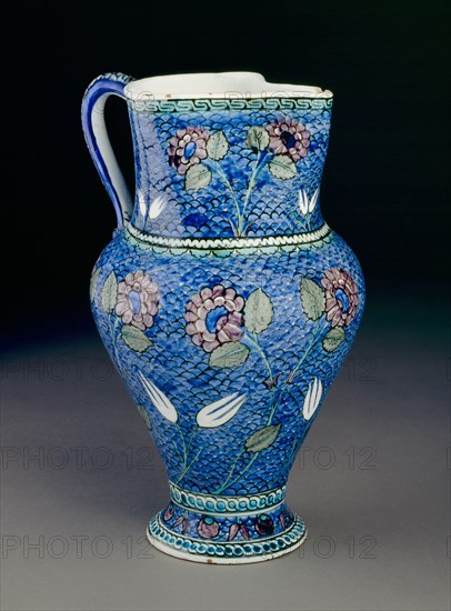 Jug with flowers against a fish-scale background, 1530-1550. Artist: Unknown.