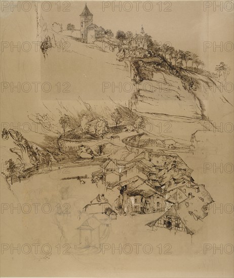 Fribourg, Switzerland: Pen sketch, July or August - September 1856. Artist: John Ruskin.