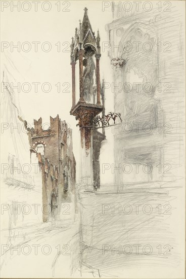 Study of a Niche surrounding the Tomb of Cansignorio della Scala at Verona, 1869. Artist: John Ruskin.