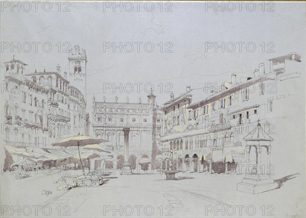 Study for Detail of the Piazza delle Erbe, Verona, 19 May 1841. Artist: John Ruskin.