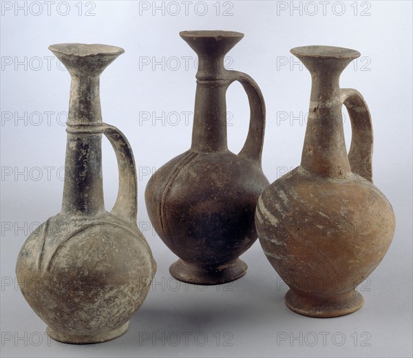 Base Ring II jugs with high neck and trumpet mouth, Late Cypriot II Period, c1450-c1200BC. Artist: Unknown.