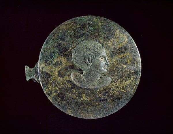 Cast bronze mirror-cover with bust of a woman in relief, 1st century BC - 1st century AD. Artist: Unknown.