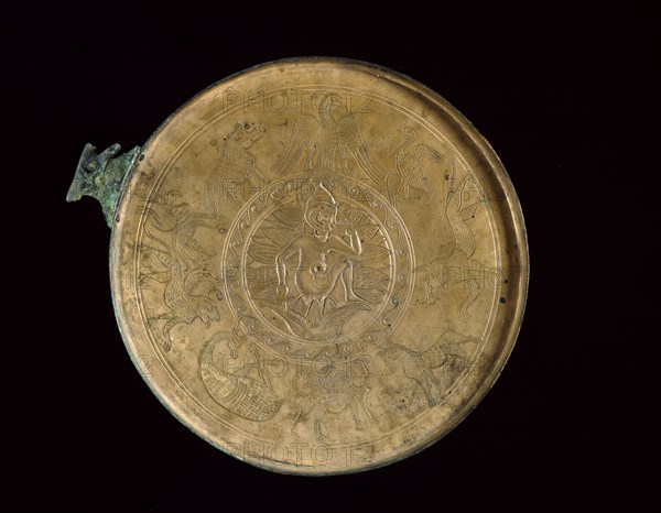 Cast bronze mirror-cover with bust of a woman in relief, 1st century BC - 1st century AD. Artist: Unknown.