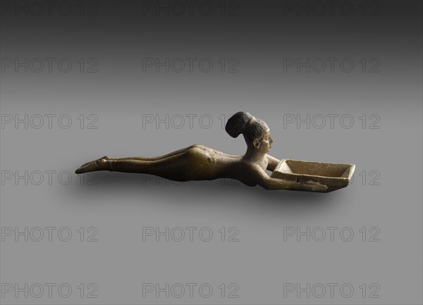 Faience spoon of nude girl swimming with rectangular basin, Napatan, c750 BC. Artist: Unknown.